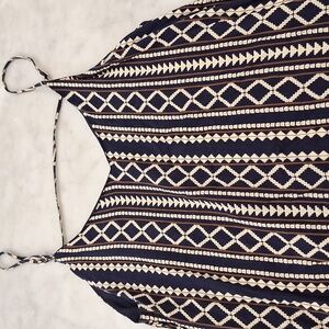 Tribal Geometric Navy White Patterned Maxi Dress Sophie & Kate Full Length Sz Lg